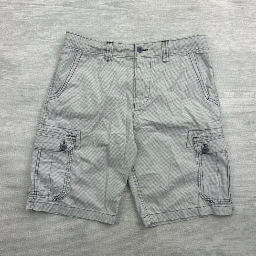 Vintage Y2K OP Cargo Shorts Mens 36 White Gray Checkered Baggy Drawstring